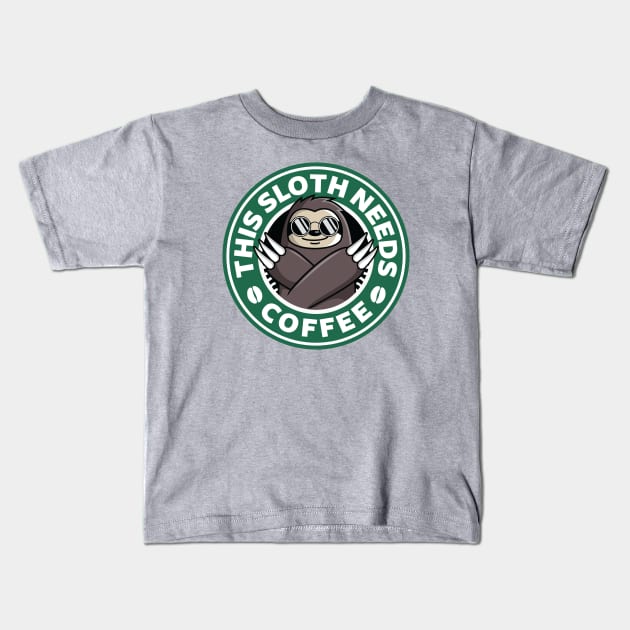 Sloth Needs Coffee Kids T-Shirt by spacedowl